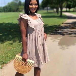 NWT Medium Taupe Cotton Gauze Baby Doll Dress